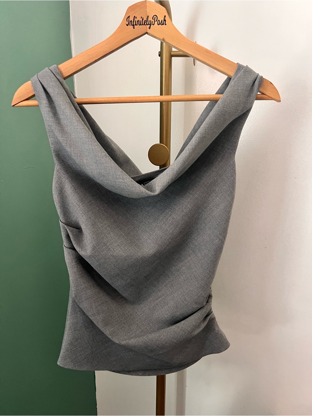Zara Draped Cowl Neck Sleeveless Top Gray Size Medium